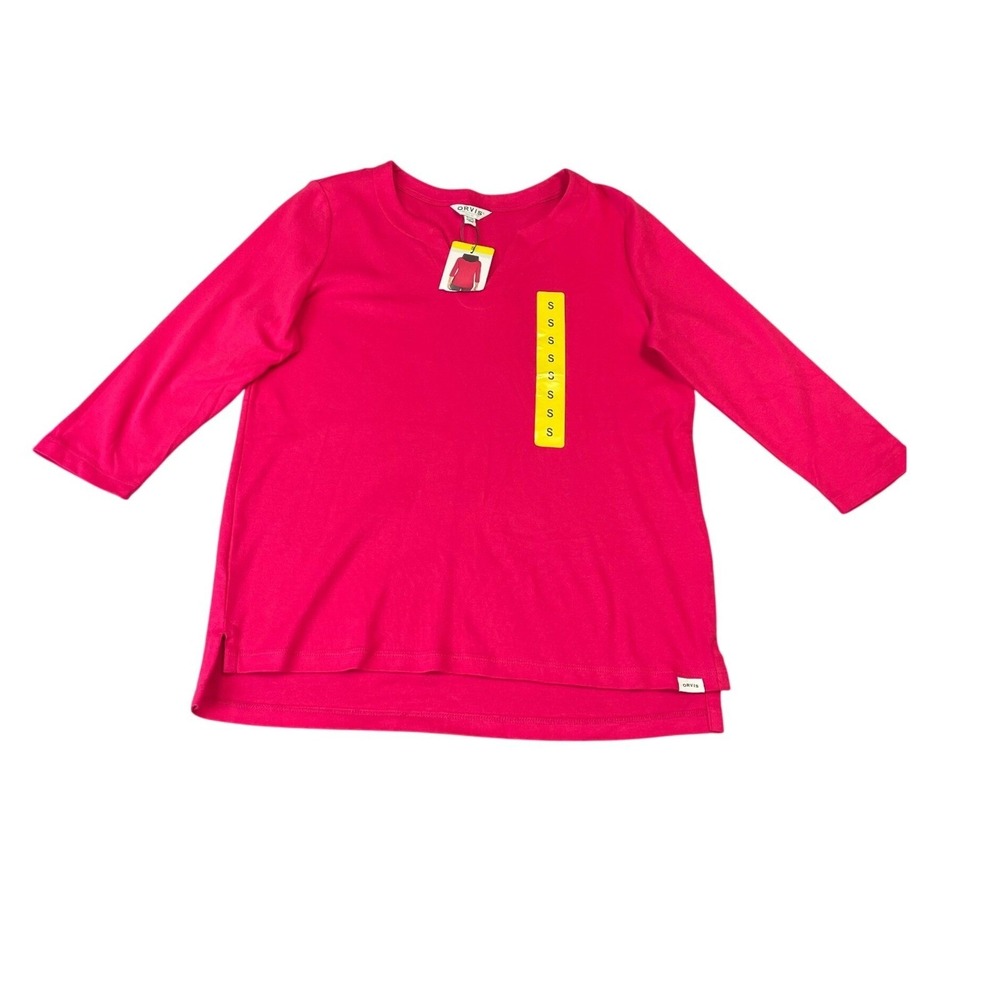 NEW Orvis Women's Pink 100% Pima Cotton 3/4 Sleeve Notch Neck Top Small NEW